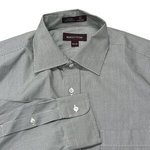 Nordstrom Button Up Shirt Mens 15.5 - 35 Gray Striped Long‎ Sleeve Solid Cotton